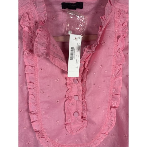 J Crew AJ417 NWT Woman's XL Long-sleeve Ruffle Shirt Floral Eyelet Pink Cotton - Picture 6 of 10